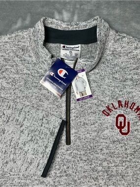 NWT Champion Oklahoma Sooners Granite Heather Fleece 1/4 Zip Pouch 2XL